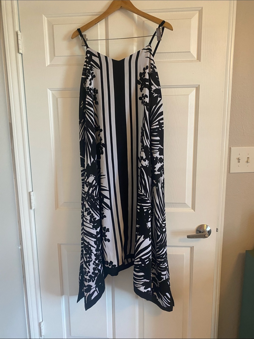 Lane Bryant Black & White Asymmetrical Striped Floral Slip Dress